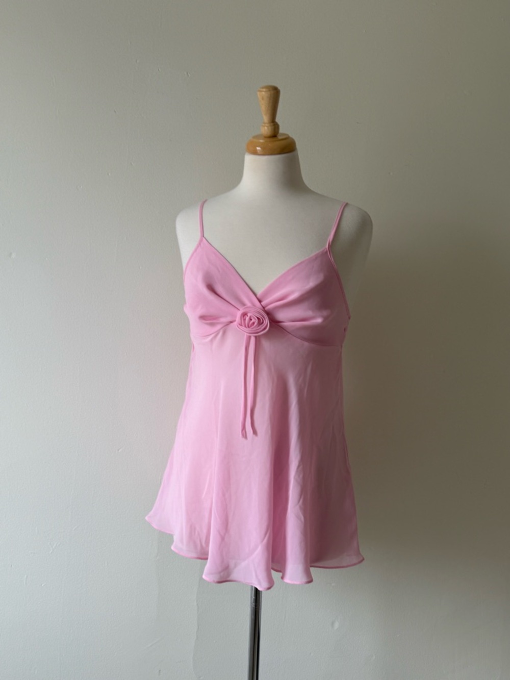 Vintage Pink Slip Dress Lingerie Style Babydoll Mini Floral Detail Satin Y2K